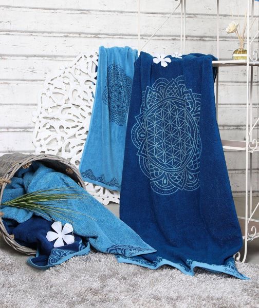 Handtuch Happy Flower of Life ozeanblau/azur 48x109 cm